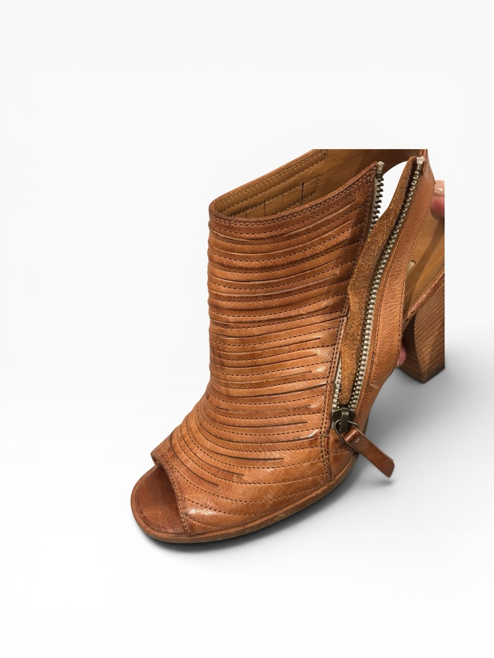 Paul Green Women's Brown Leather Peep-Toe Ankle Booties Size 7.5 - Picture 6 of 8